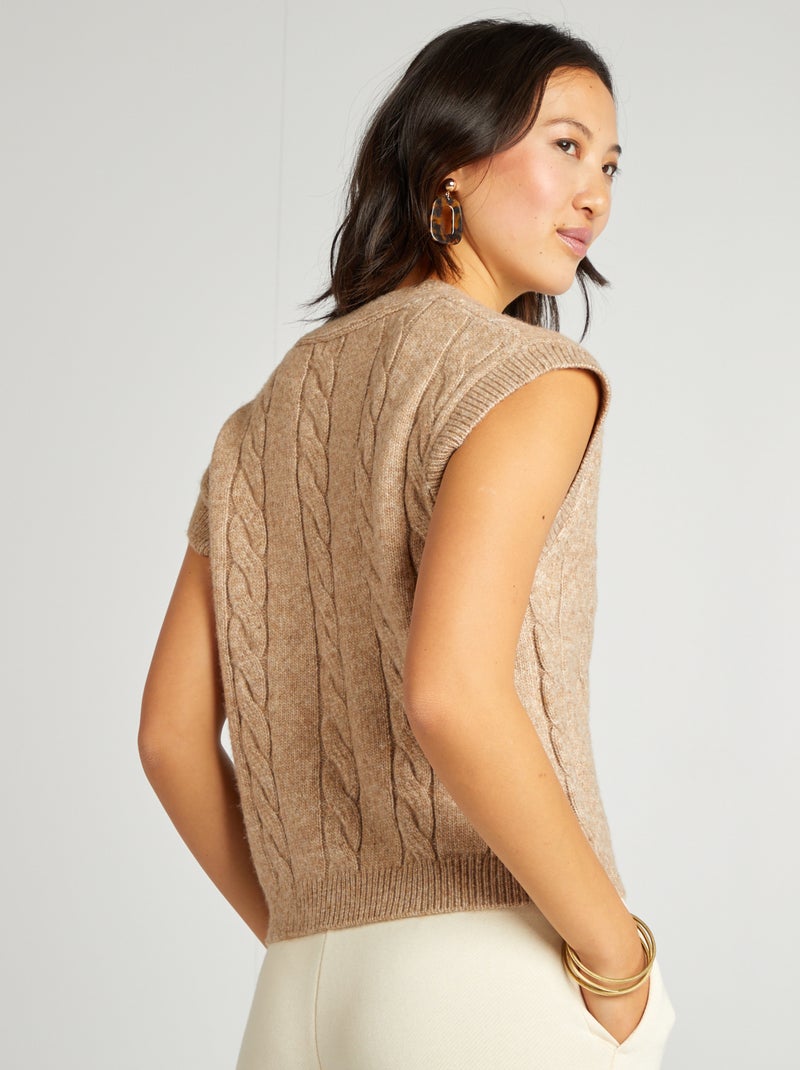 Pull sans manches torsadés Beige - Kiabi