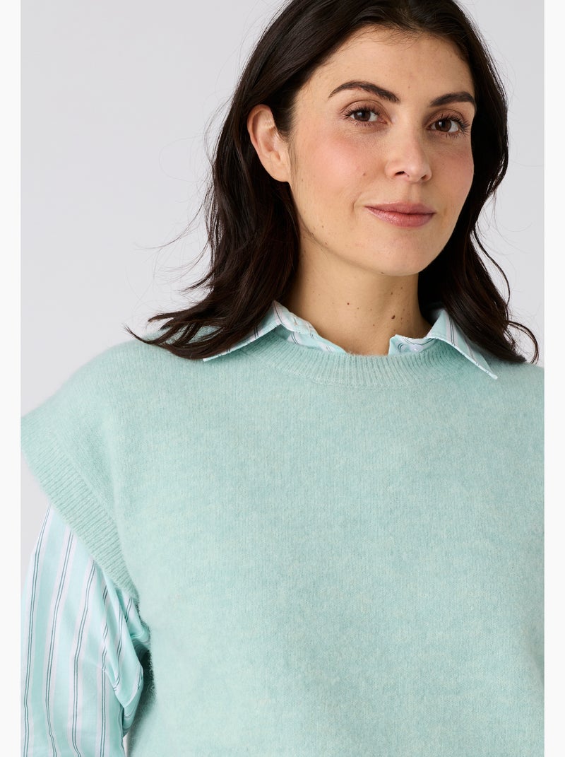 Pull sans manches toucher doux - Damart Vert d'eau - Kiabi