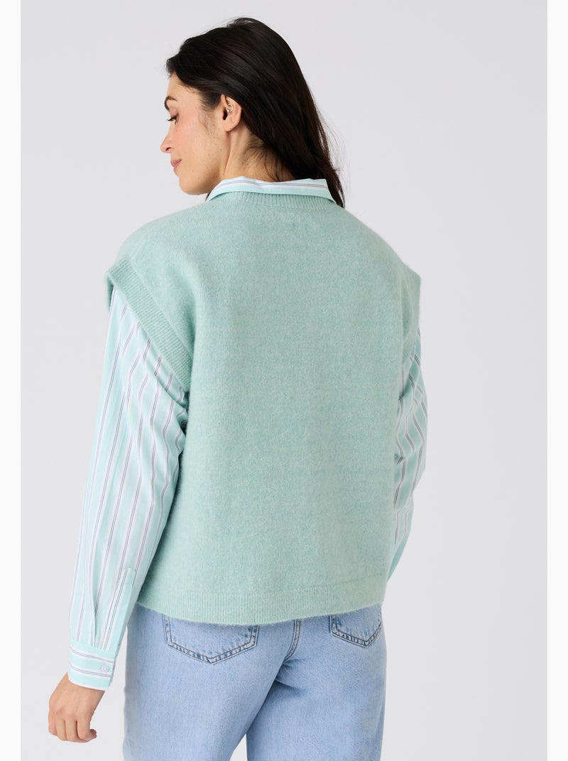 Pull sans manches toucher doux - Damart Vert d'eau - Kiabi