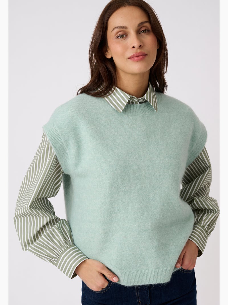 Pull sans manches toucher doux - damart Vert - Kiabi
