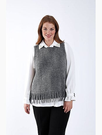 Pull sans manches uni à franges PAPRIKA