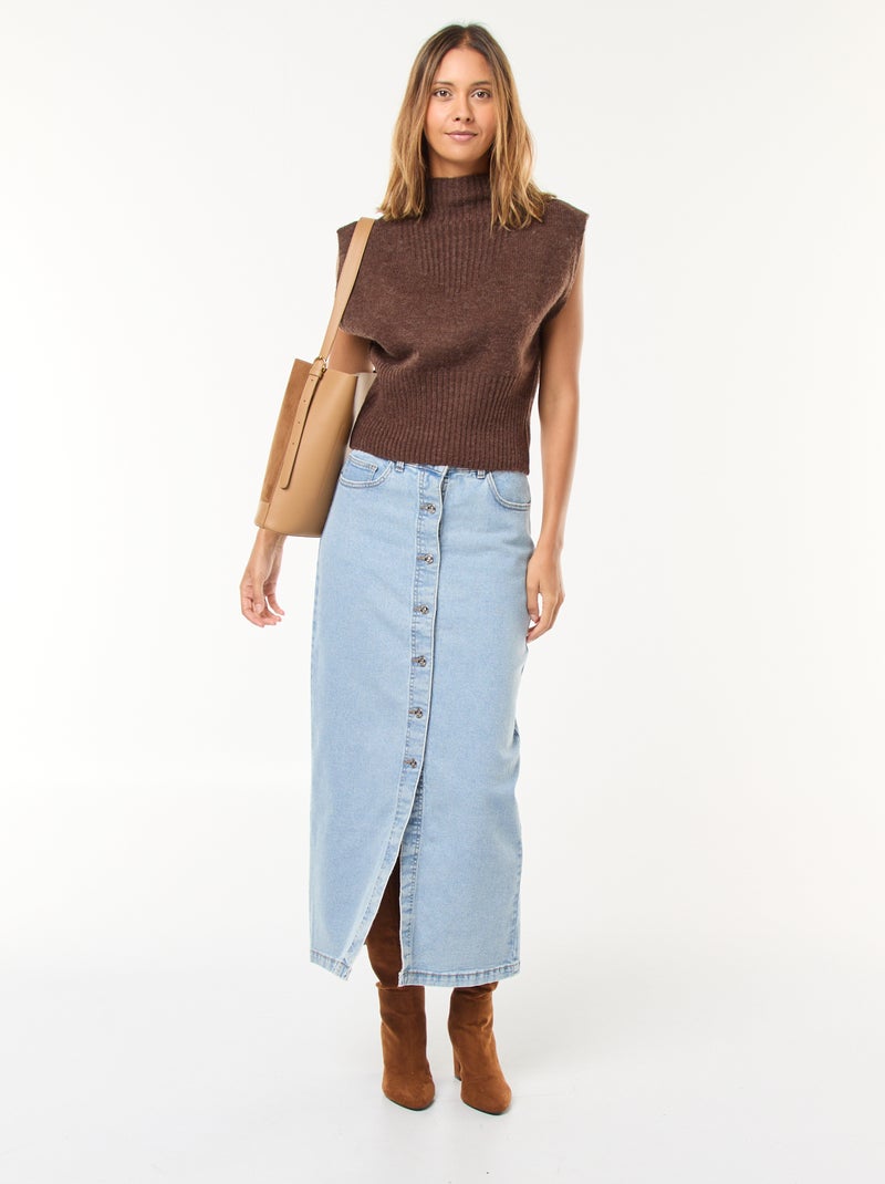 Pull sans manches uni avec col montant Marron - Kiabi