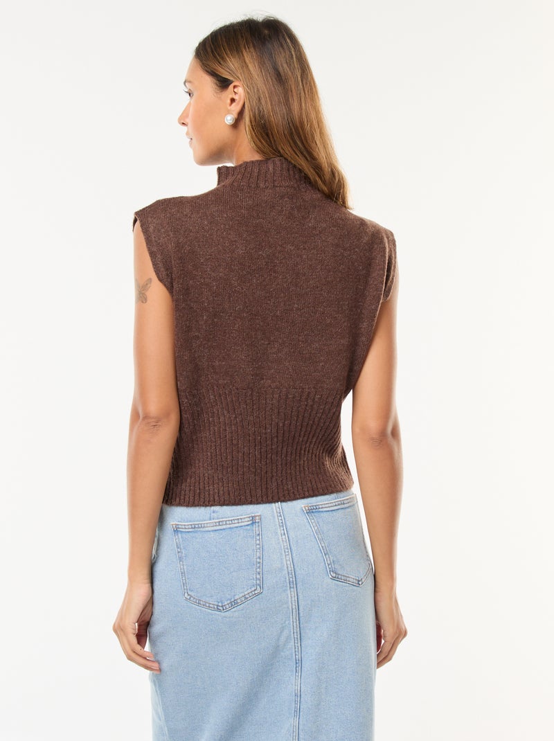 Pull sans manches uni avec col montant Marron - Kiabi