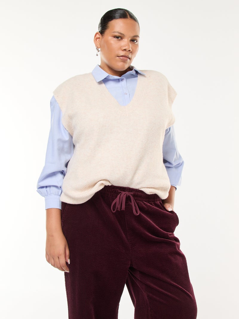 Pull sans manches uni en maille tricot Beige - Kiabi