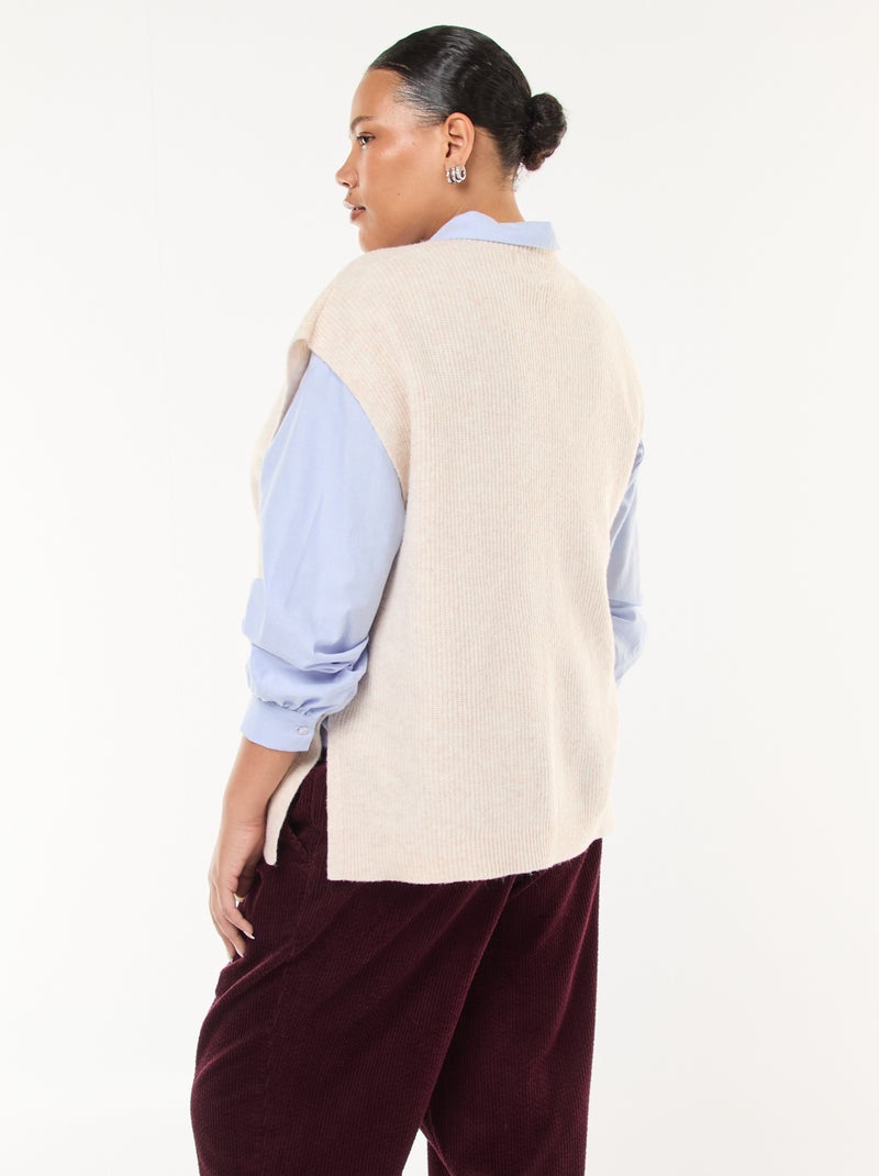 Pull sans manches uni en maille tricot Beige - Kiabi