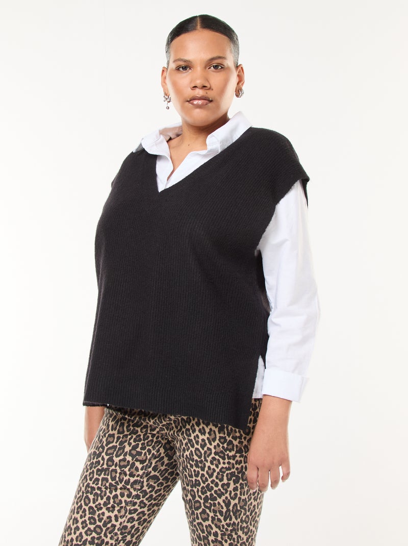 Pull sans manches uni en maille tricot Marron - Kiabi