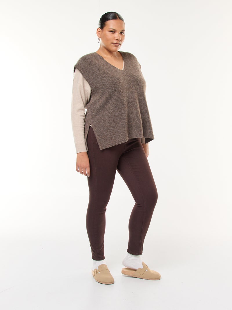 Pull sans manches uni en maille tricot Marron - Kiabi