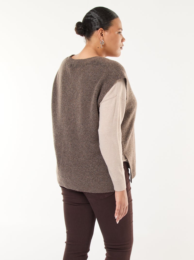 Pull sans manches uni en maille tricot Marron - Kiabi