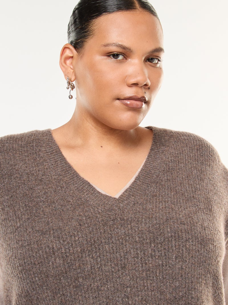 Pull sans manches uni en maille tricot Marron - Kiabi