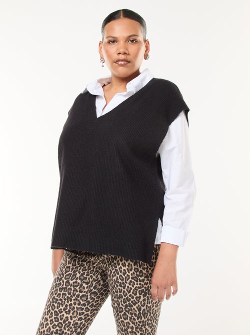 Pull sans manches uni en maille tricot - Kiabi