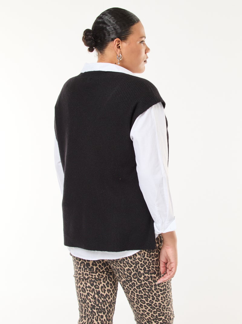 Pull sans manches uni en maille tricot Noir - Kiabi