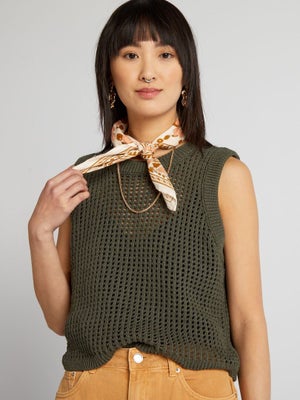 Pull Sans Manches Vert Femme JDY - Col Montant, Mélange Polyester, Acrylique, Fel