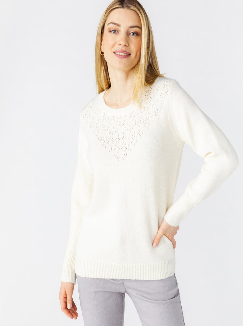 Pull scintillant col rond - Damart Ecru - Kiabi