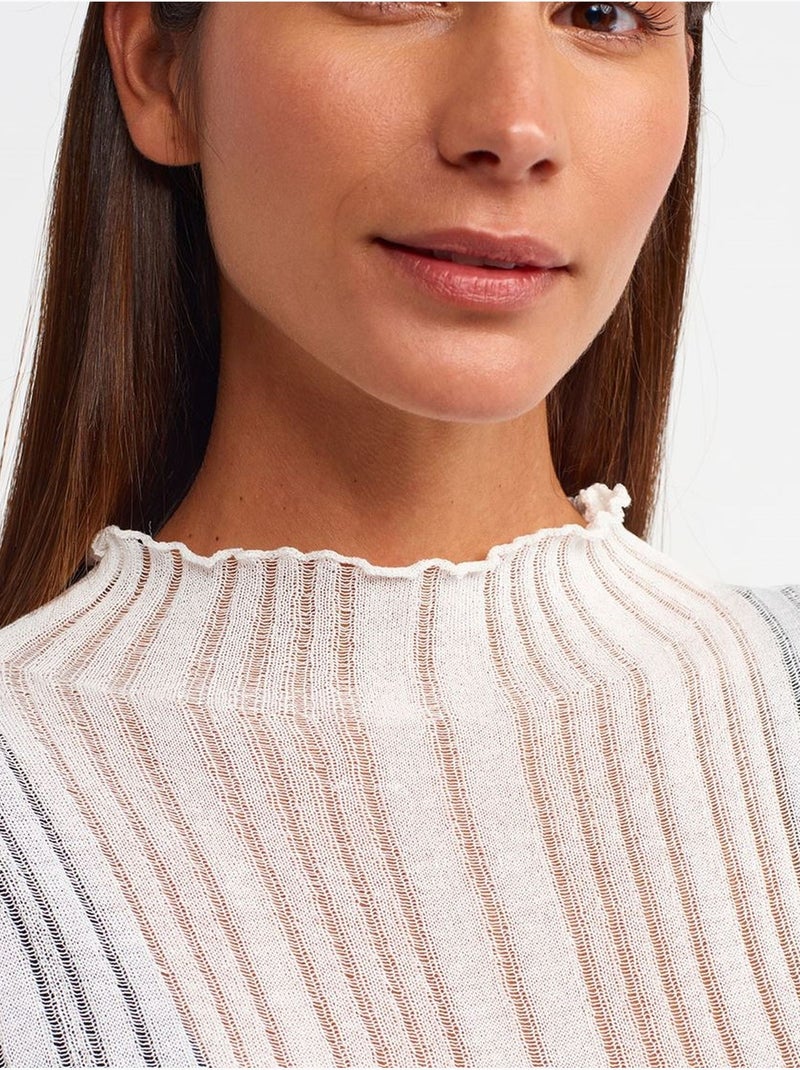 Pull slim à col montant court et côtes dilvin Blanc - Kiabi