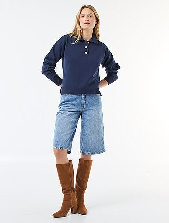 Pull style polo en maille stretch