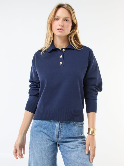 Pull style polo en maille stretch - Kiabi