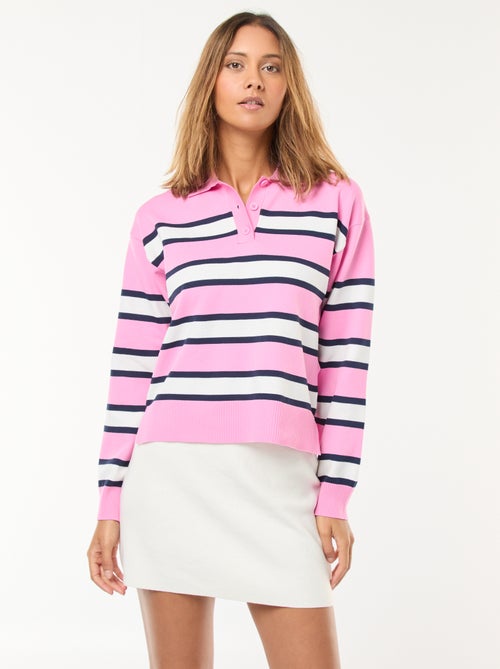 Pull style polo en maille stretch - Kiabi
