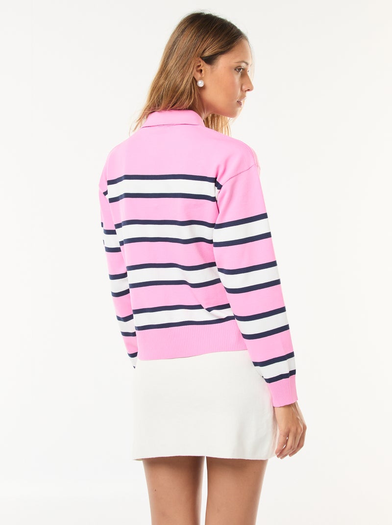 Pull style polo en maille stretch Rose - Kiabi