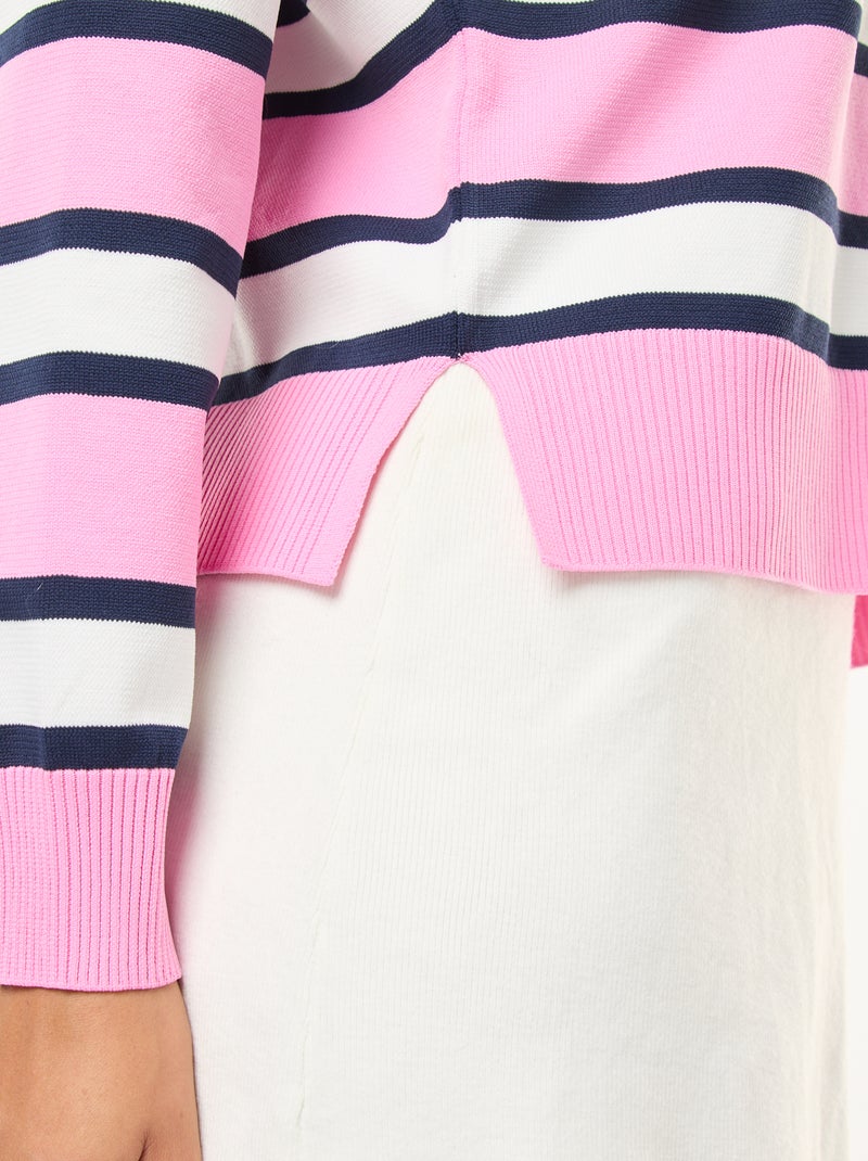 Pull style polo en maille stretch Rose - Kiabi