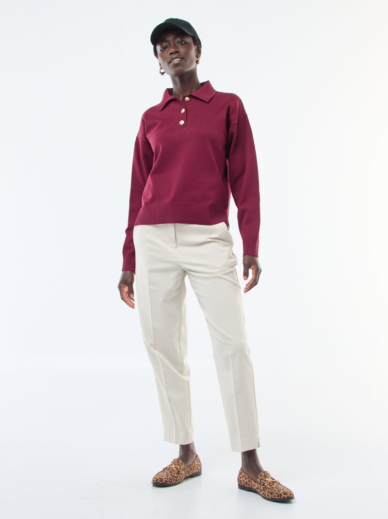 Pull style polo en maille stretch Rouge - Kiabi