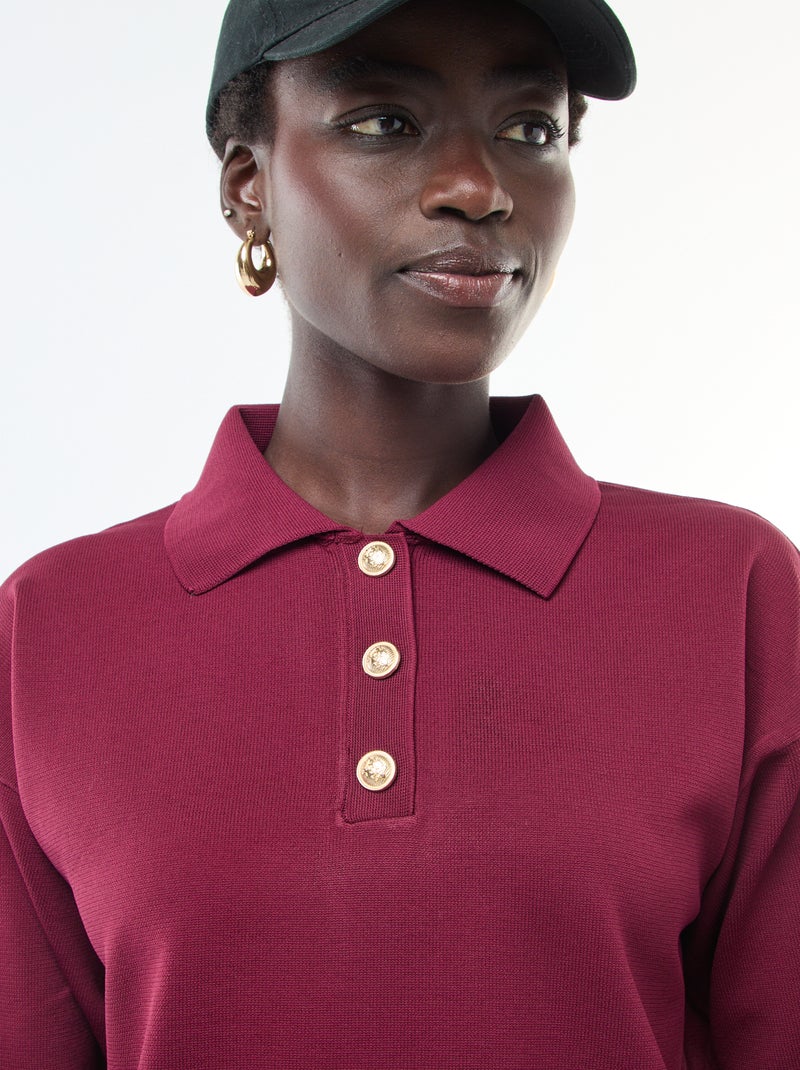 Pull style polo en maille stretch Rouge - Kiabi