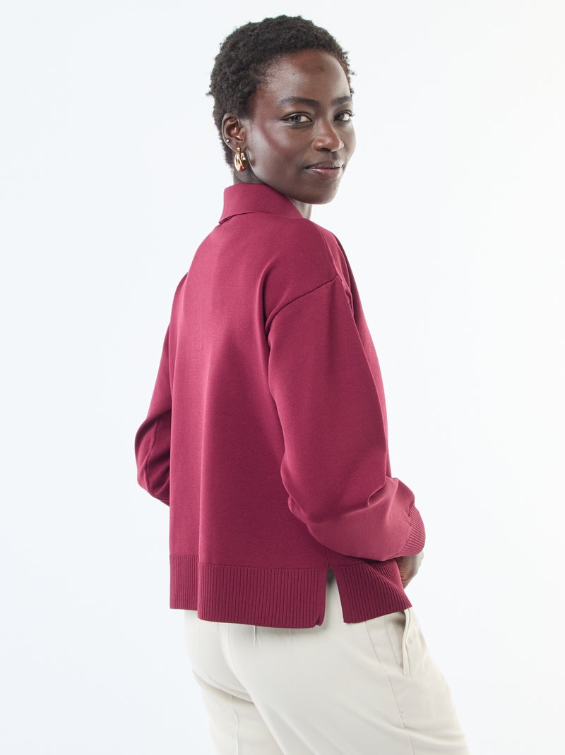 Pull style polo en maille stretch Rouge - Kiabi