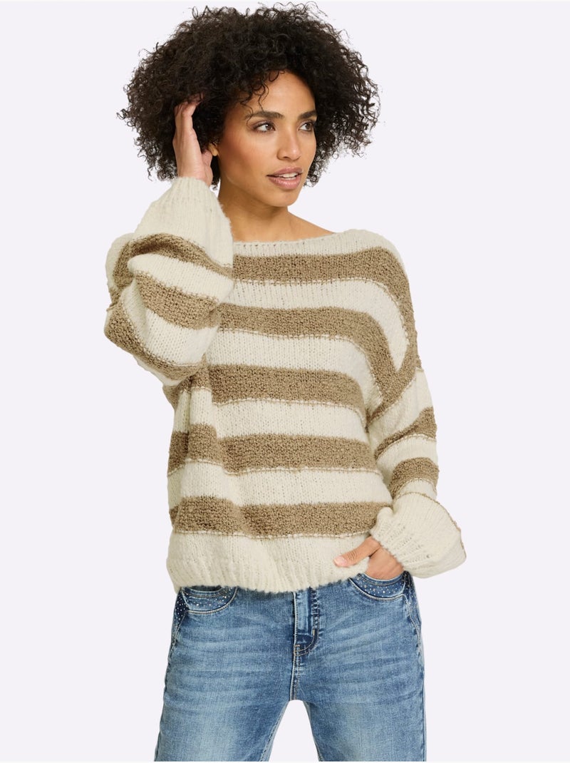 Pull superbe mélange de matières - taille standard - helline Blanc Marron - Kiabi