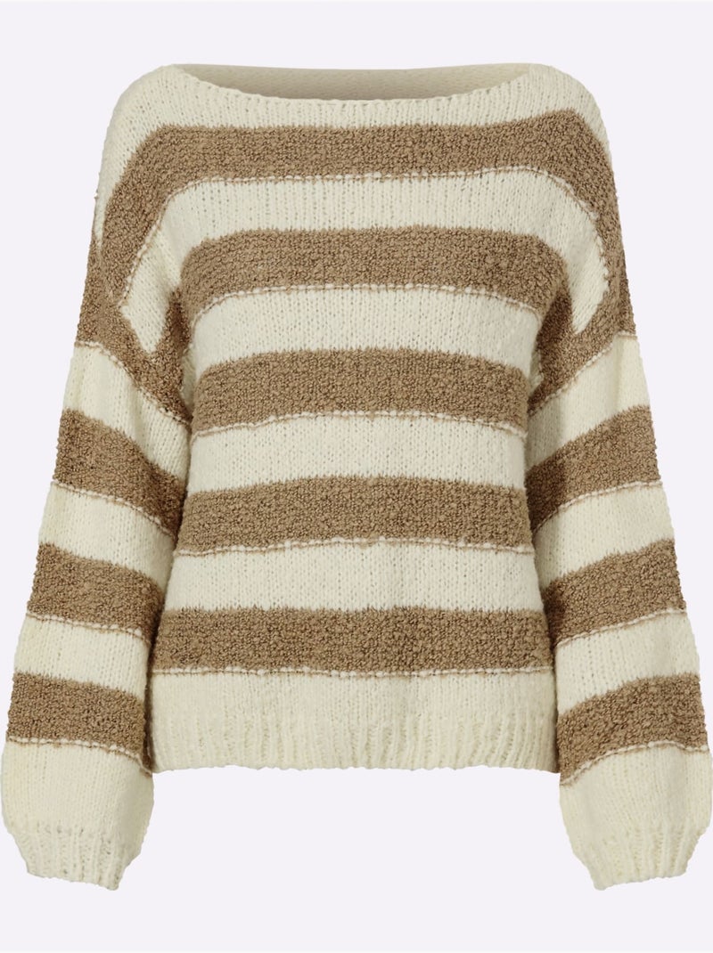 Pull superbe mélange de matières - taille standard - helline Blanc Marron - Kiabi