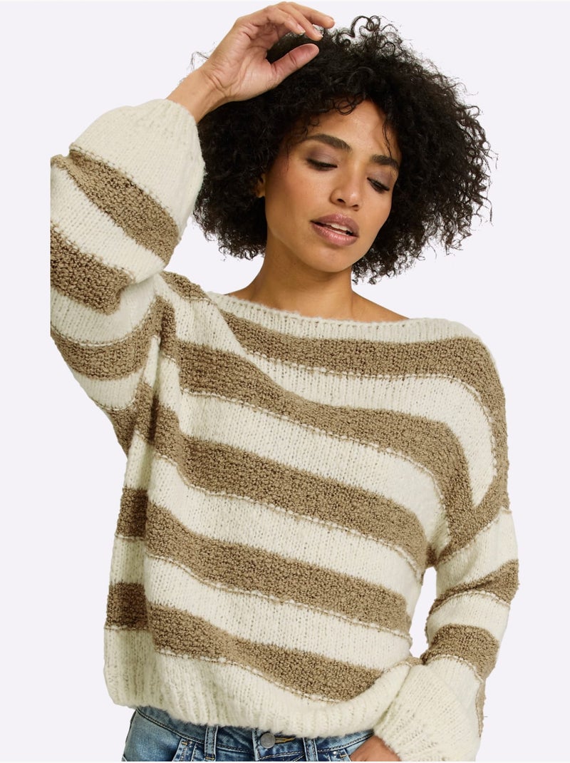 Pull superbe mélange de matières - taille standard - helline Blanc Marron - Kiabi