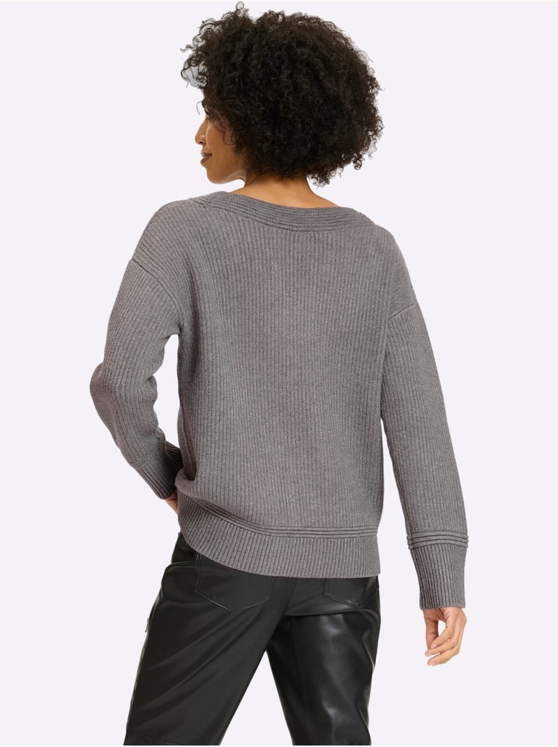 Pull Superbe Mélange De Matières - Taille Standard - Helline Gris chiné - Kiabi