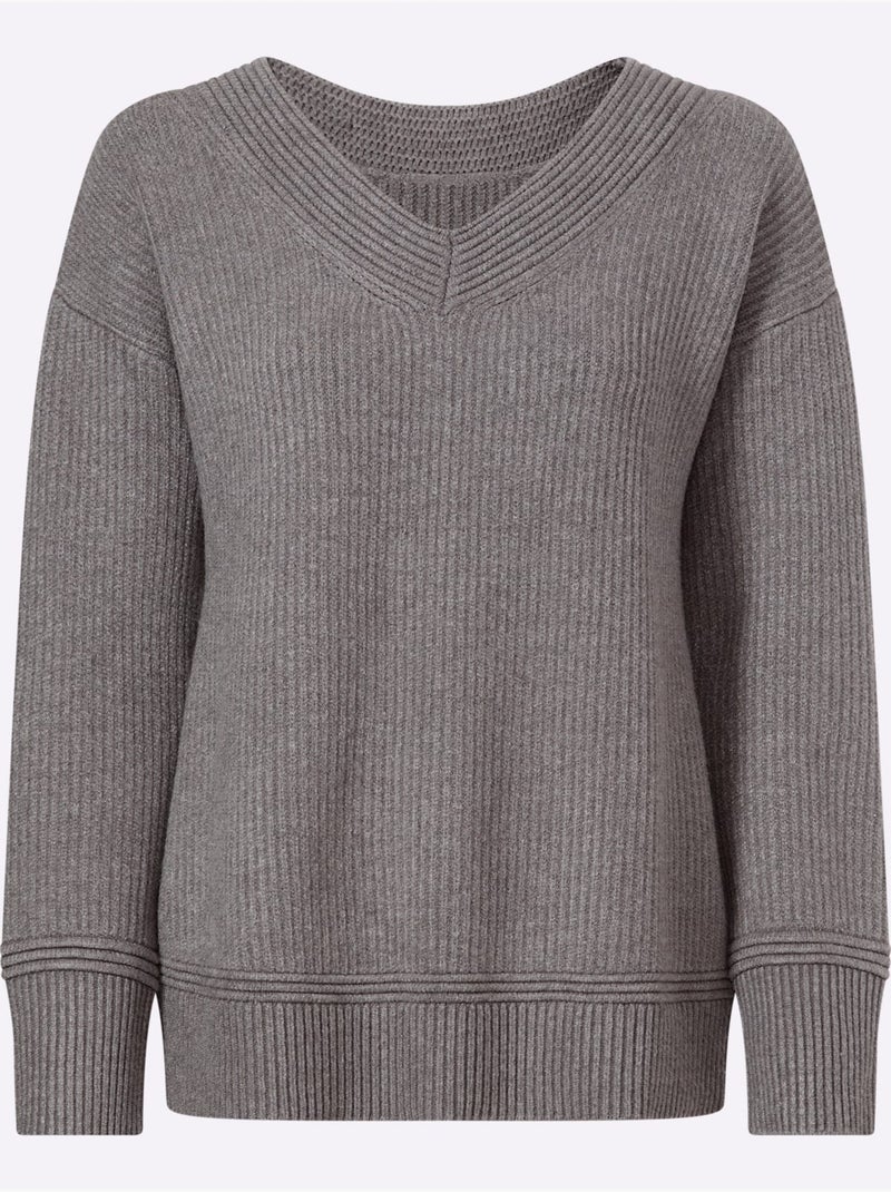 Pull Superbe Mélange De Matières - Taille Standard - Helline Gris chiné - Kiabi