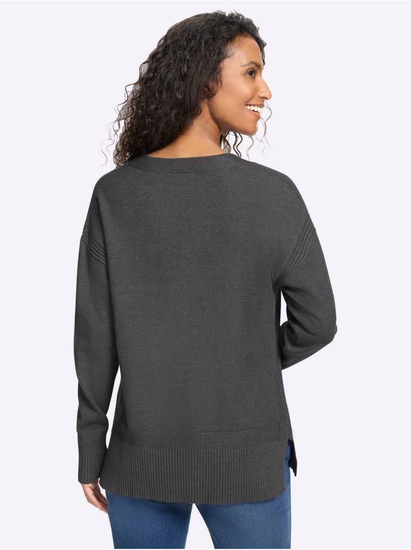 Pull superbe mélange de matières - taille standard - helline Noir Gris anthracite - Kiabi