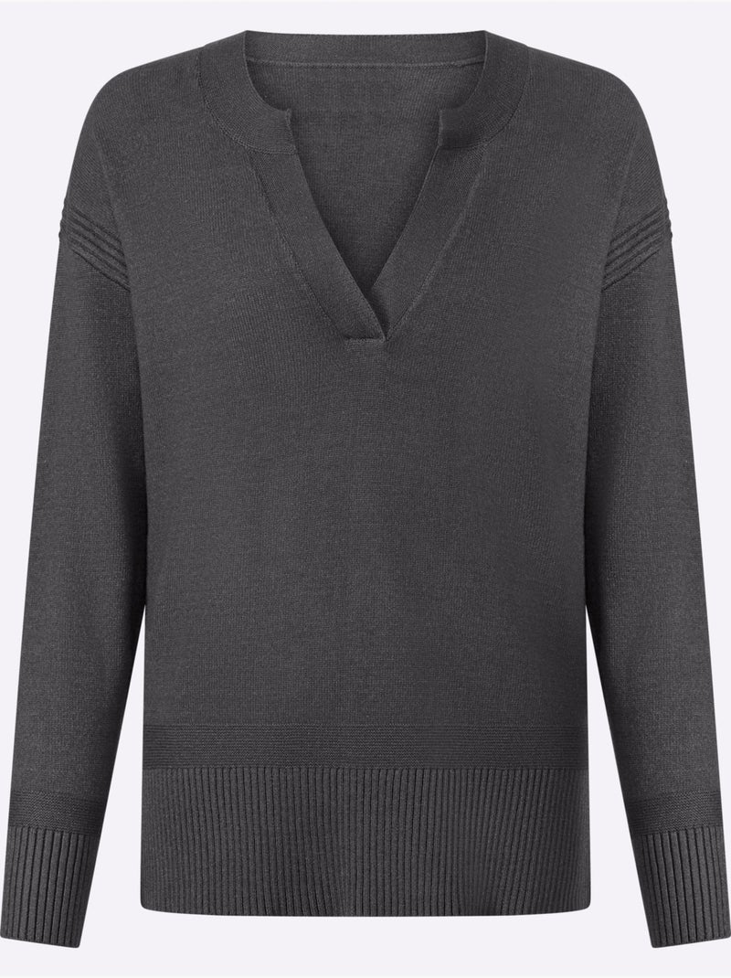 Pull superbe mélange de matières - taille standard - helline Noir Gris anthracite - Kiabi