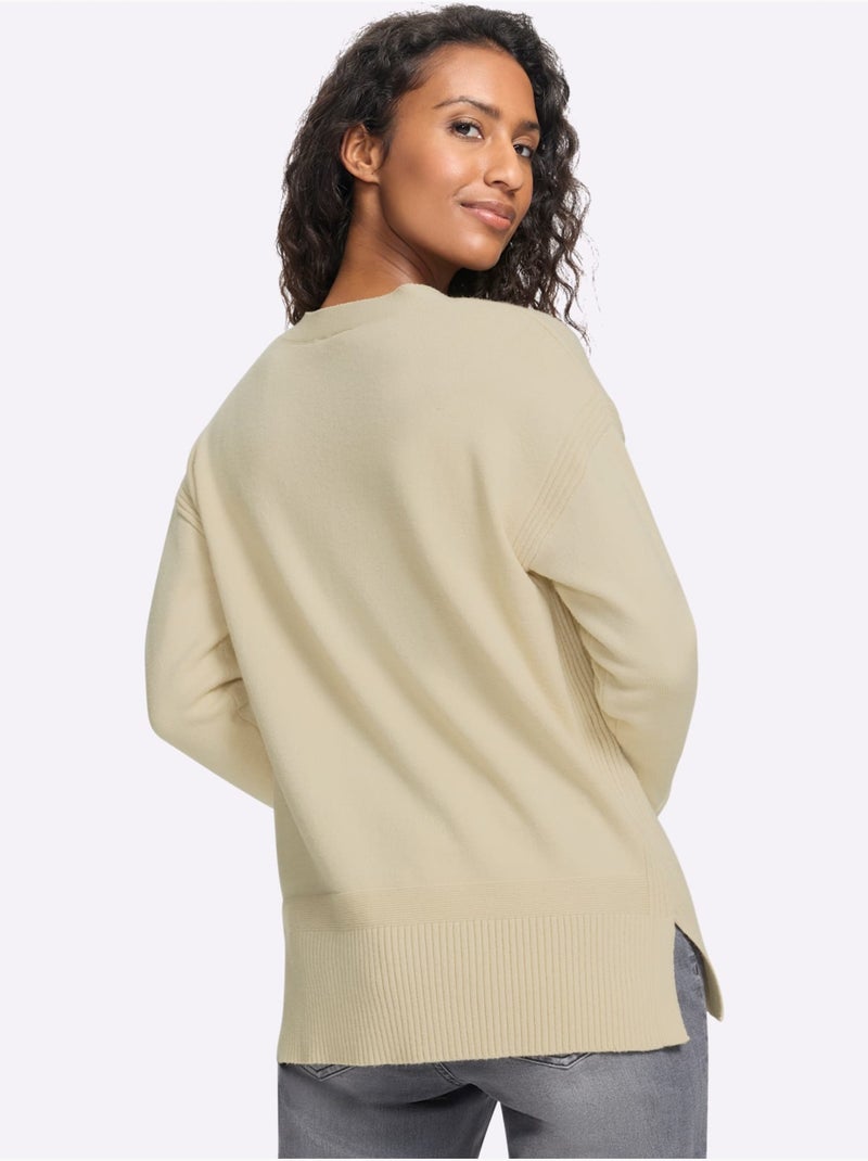 Pull superbe mélange de matières - taille standard - helline Sable - Kiabi