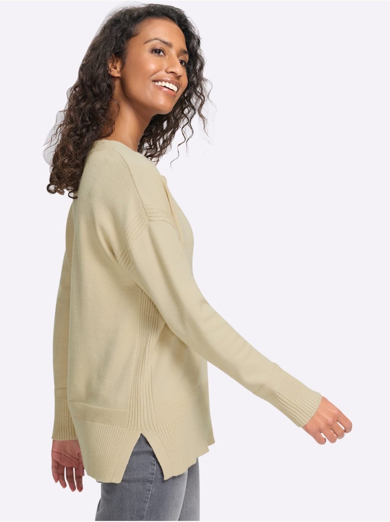 Pull superbe mélange de matières - taille standard - helline Sable - Kiabi
