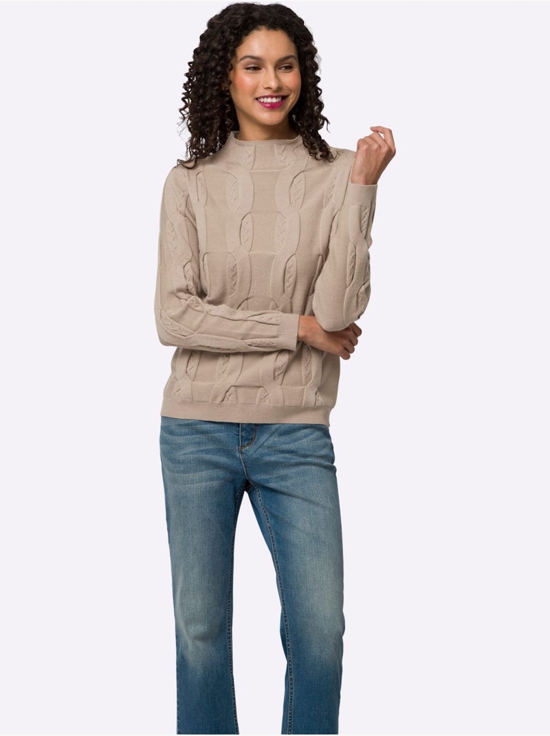 Pull Superbe Motif Torsadé - Taille Standard - Helline Beige - Kiabi