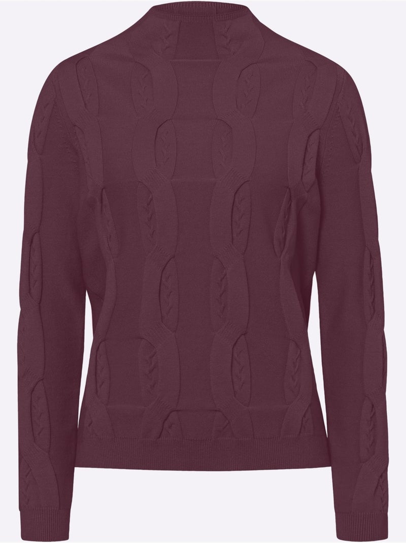 Pull Superbe Motif Torsadé - Taille Standard - Helline Noir Bordeaux - Kiabi