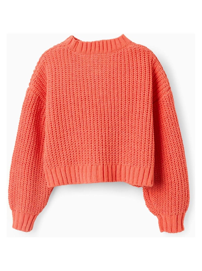 Pull Sweat Knit tricot extra doux, court ART ATTACK Orange clémentine - Kiabi