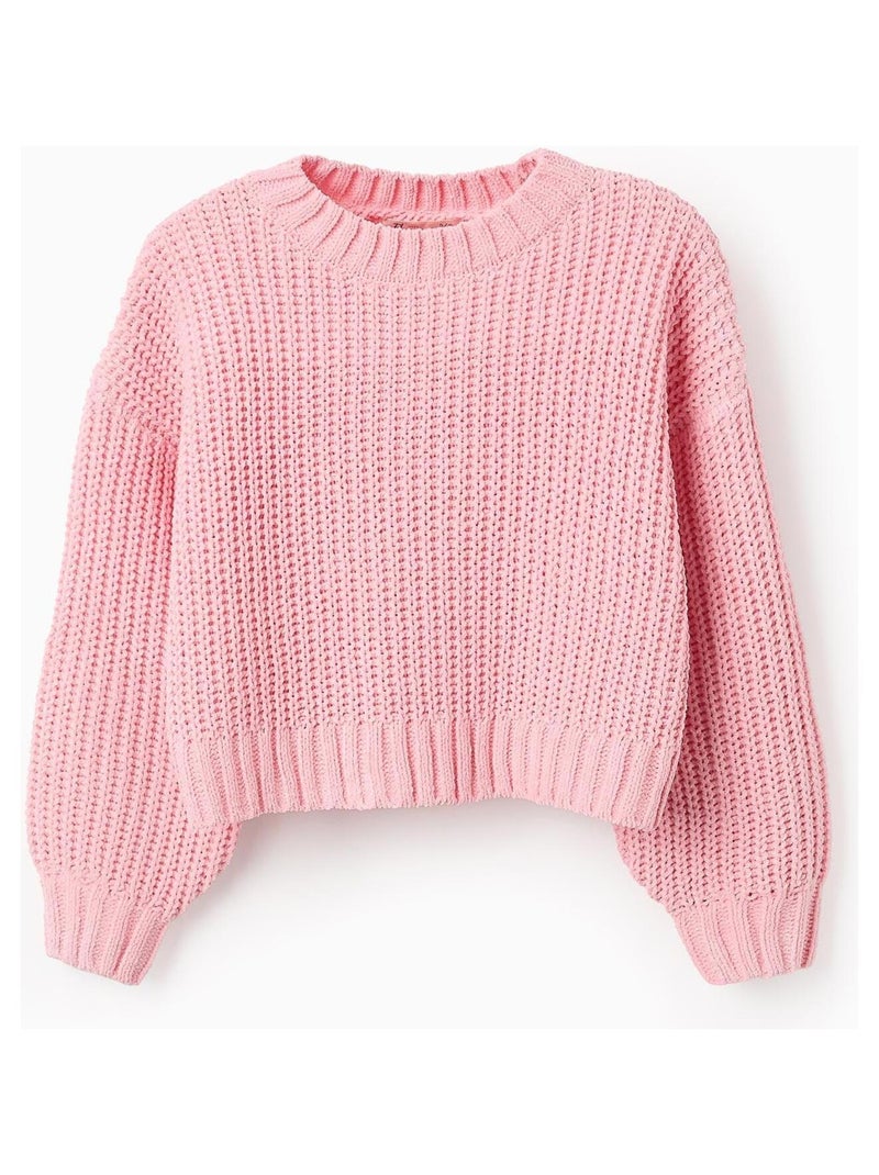 Pull Sweat Knit tricot extra doux, court ART ATTACK Rose - Kiabi