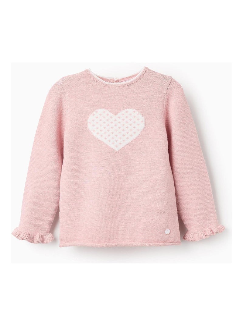 Pull Sweat Knit tricoté, avec des volants NOVEAUX NATURE Rose clair - Kiabi