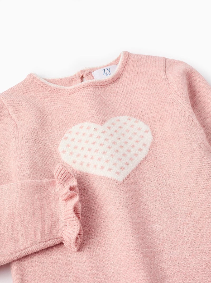 Pull Sweat Knit tricoté, avec des volants NOVEAUX NATURE Rose clair - Kiabi