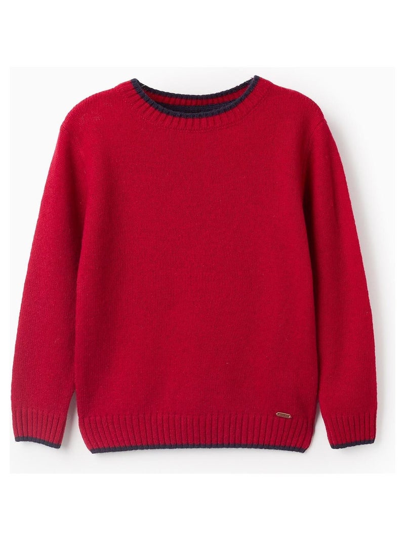 Pull Sweat Knit tricoté, rayures contrastées NOËL Rouge - Kiabi