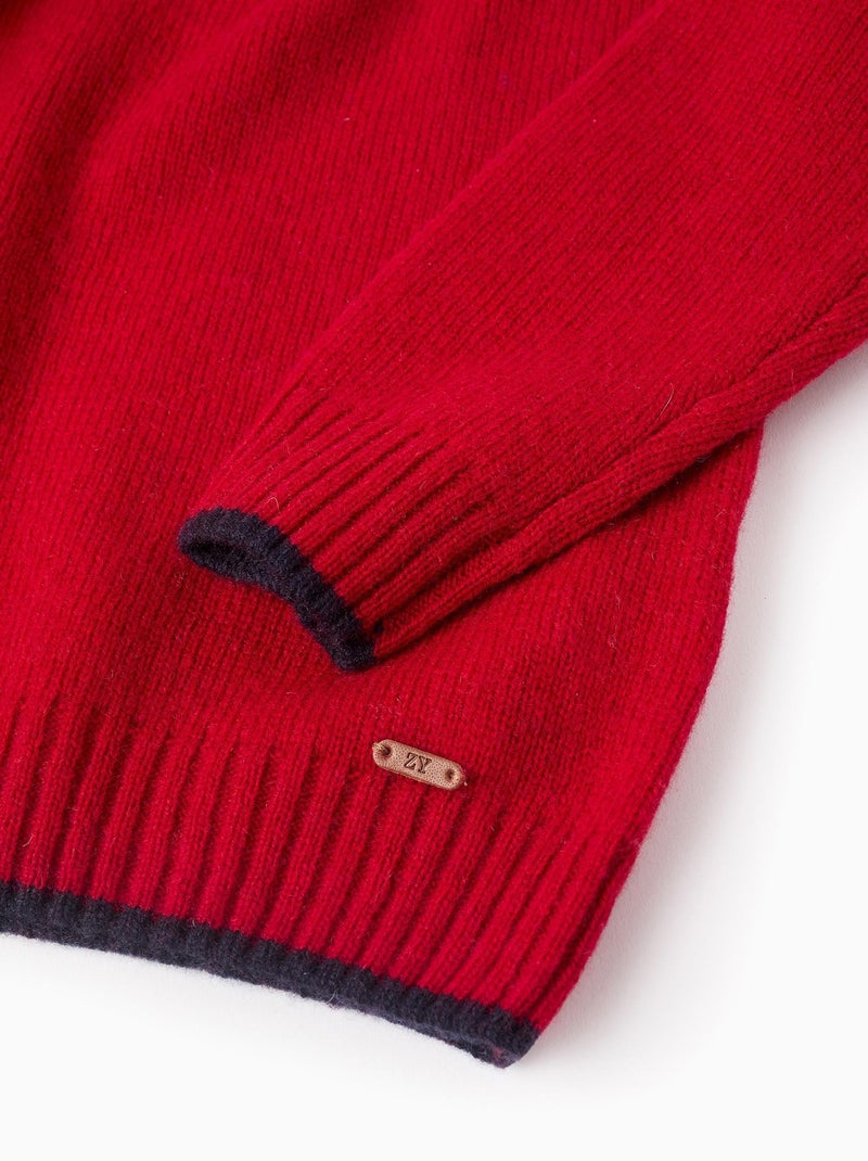 Pull Sweat Knit tricoté, rayures contrastées NOËL Rouge - Kiabi