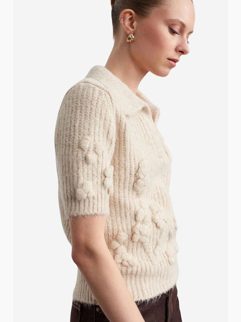 Pull texturé à col polo côtelé dilvin Crème - Kiabi