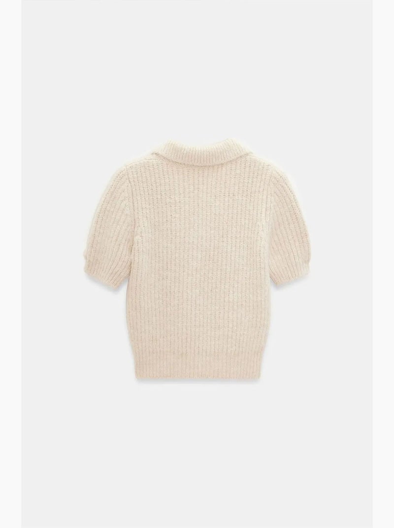 Pull texturé à col polo côtelé dilvin Crème - Kiabi