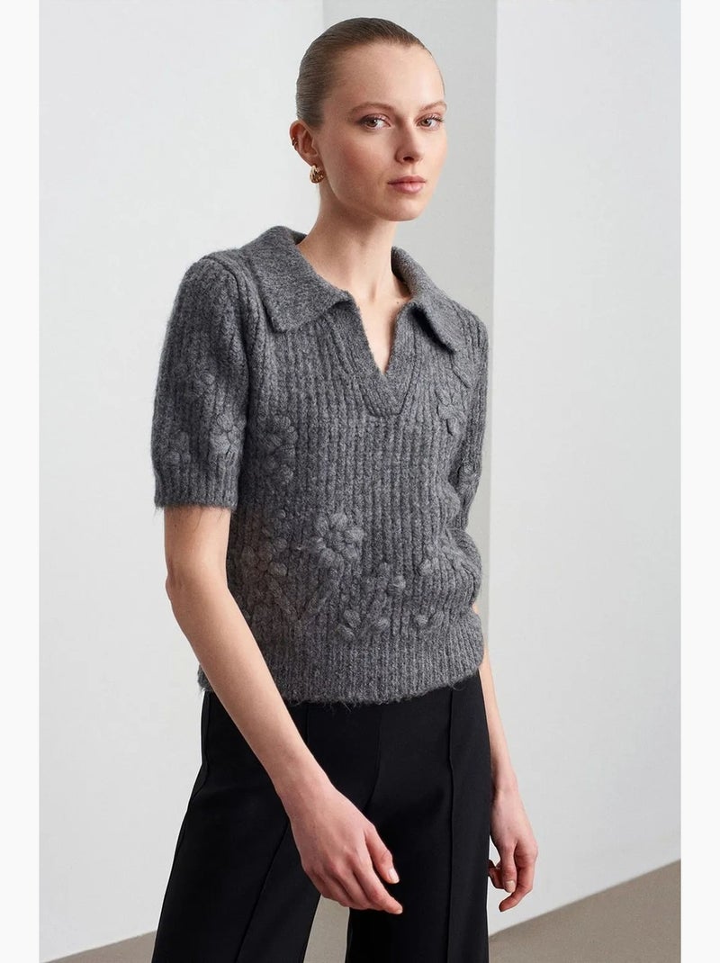 Pull texturé à col polo côtelé dilvin Gris Noir - Kiabi