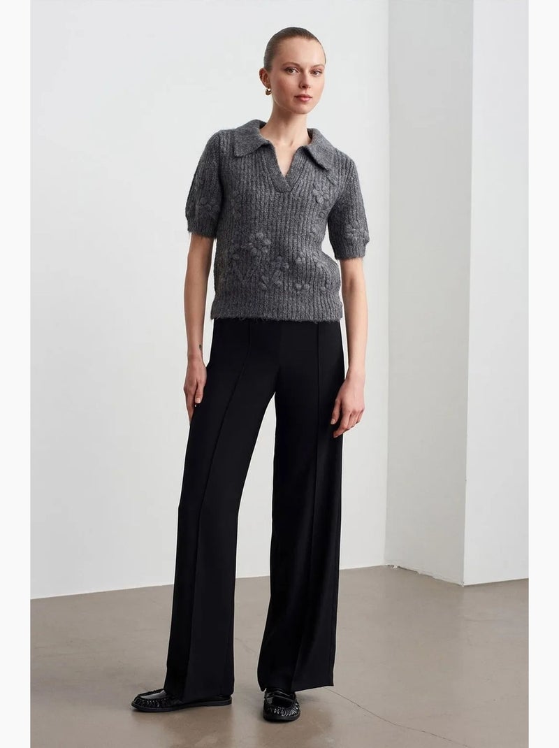 Pull texturé à col polo côtelé dilvin Gris Noir - Kiabi