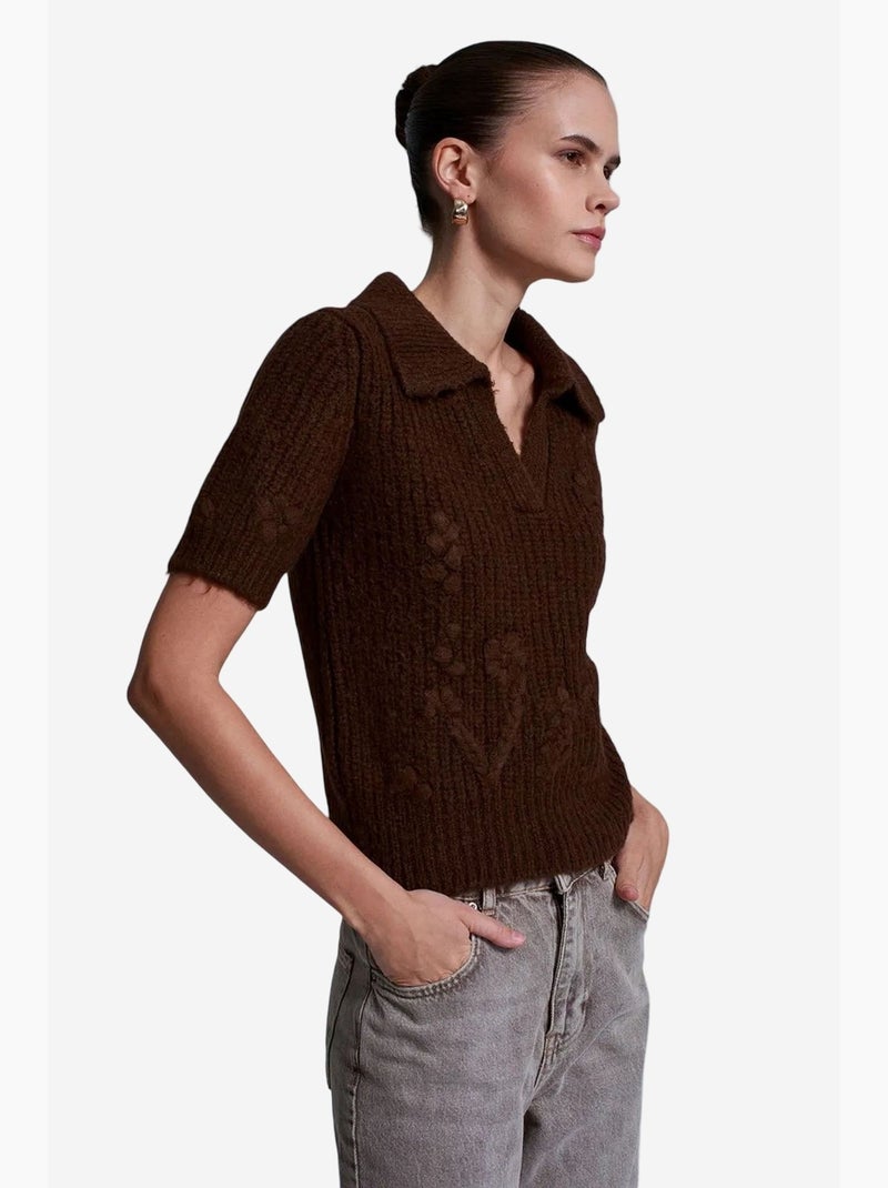 Pull texturé à col polo côtelé dilvin Marron - Kiabi