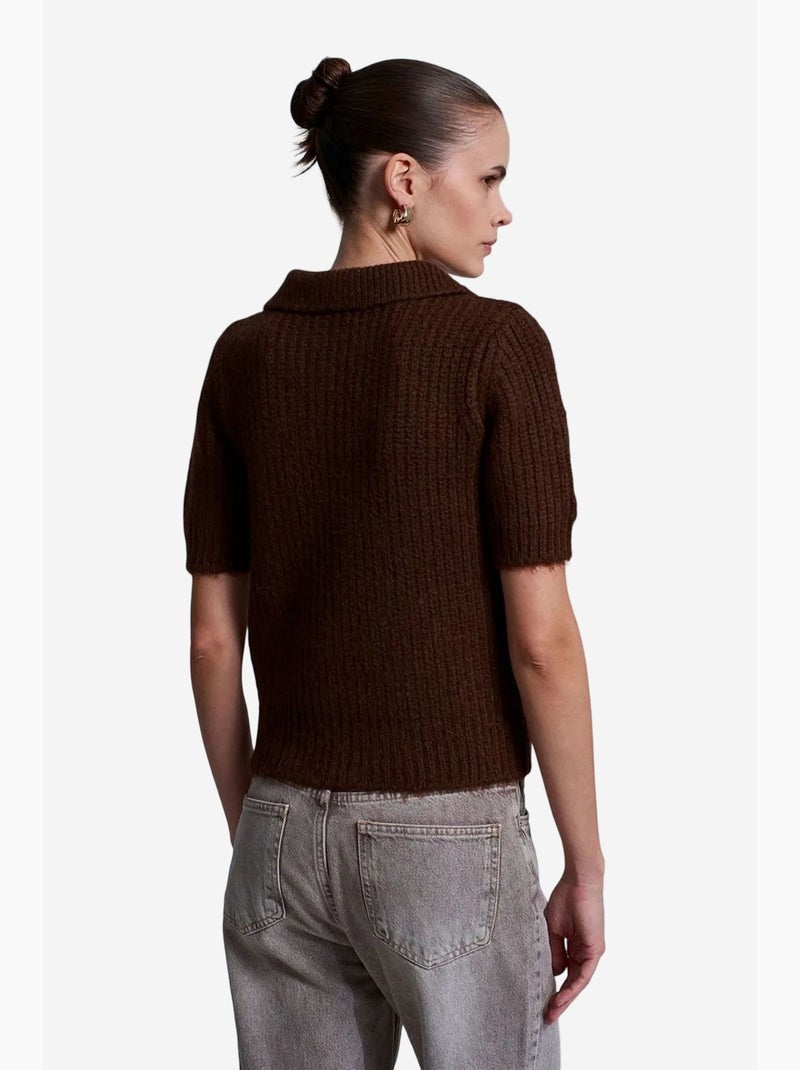 Pull texturé à col polo côtelé dilvin Marron - Kiabi