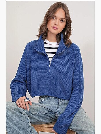 Pull texturé à manches longues et col zippé mixray